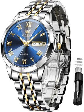 Mens Silver Blue Analog Quartz Numerals Classic Luxury Luminous Waterproof Watch